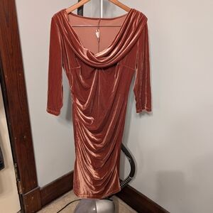 Pinup Couture Velvet Long Sleeve Dress in Rust